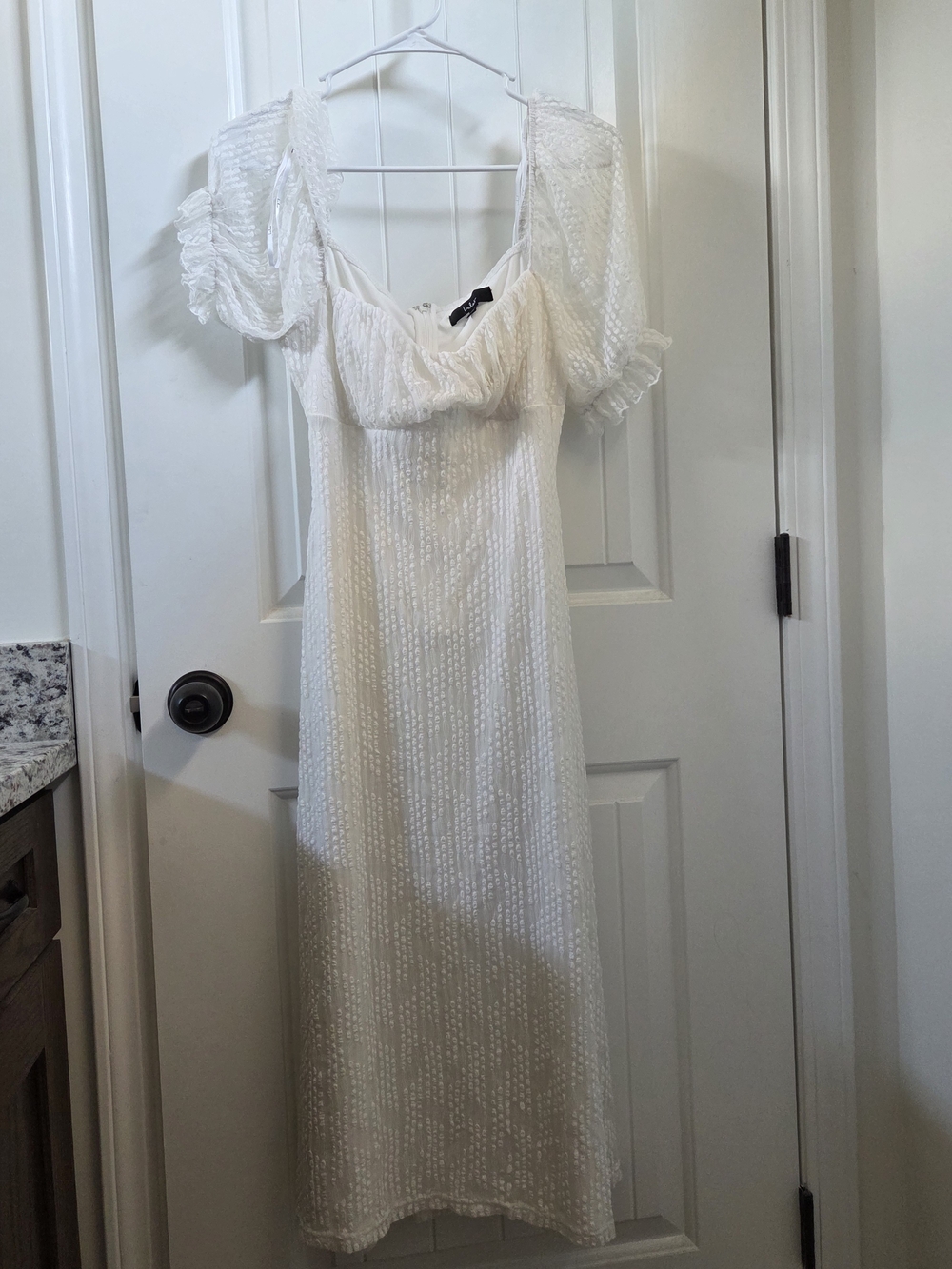 Lulus White Puff Sleeve Midi Dress - Elegant Textured Summer Dress